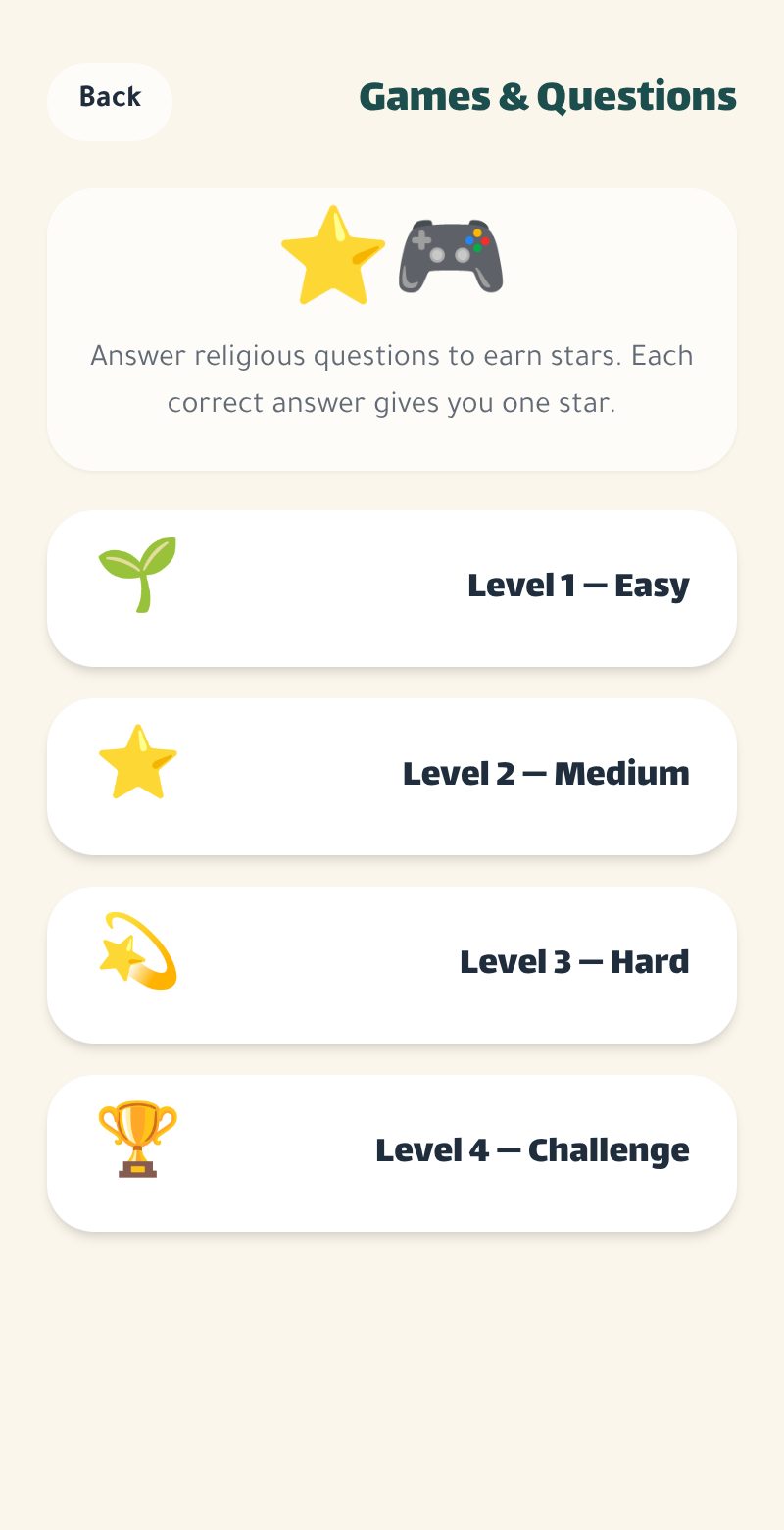 Kidows quiz levels screen