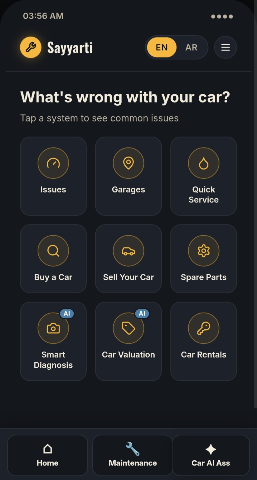 Sayyarti app screen